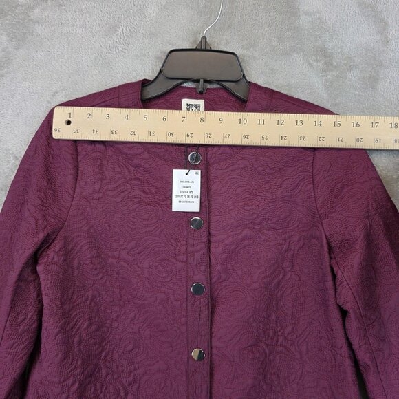 Anne Klein Jacket Womens Petite Small Chianti Quilted Floral Snap Front Lined - Picture 9 of 15